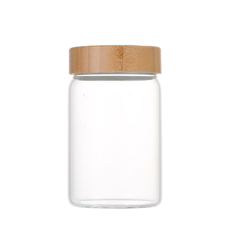 1000ml large capacity spiral bamboo lid transparent glass jar