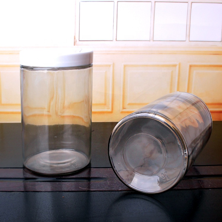 1000ml round airtight glass rice bean cereal canning food storage jars with plastic lid
