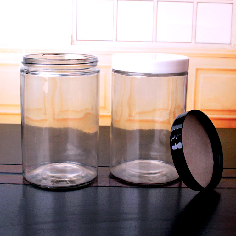 1000ml round airtight glass rice bean cereal canning food storage jars with plastic lid