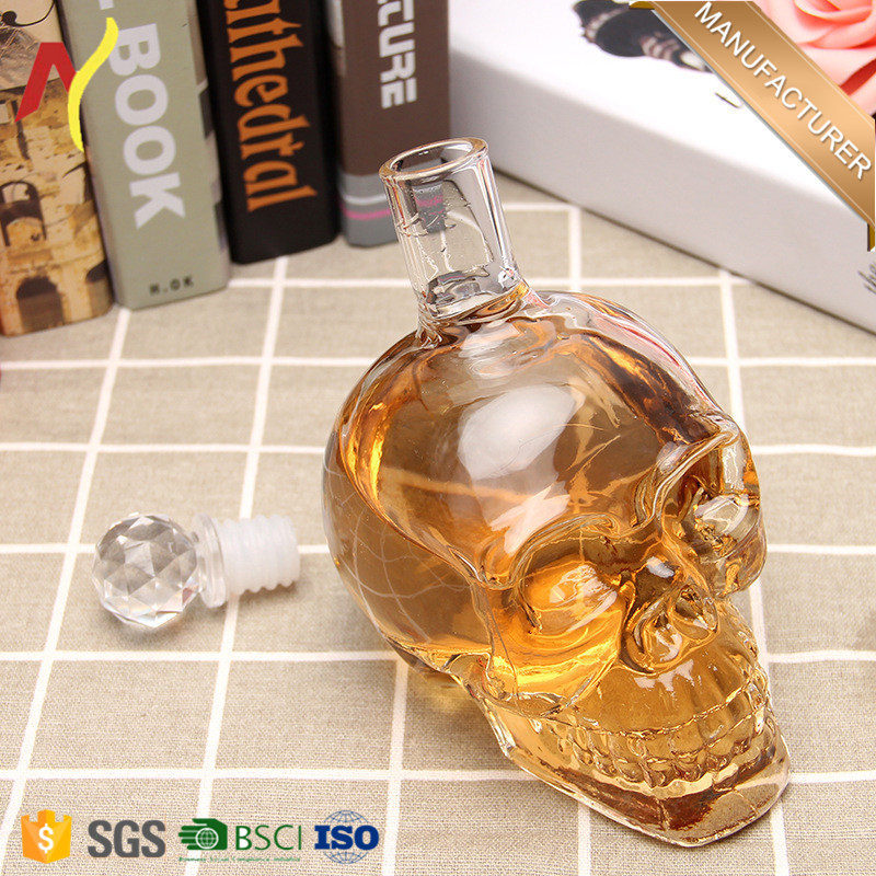 1000ml skull head shape skull bottle for vodka brandy and whiskey decanter