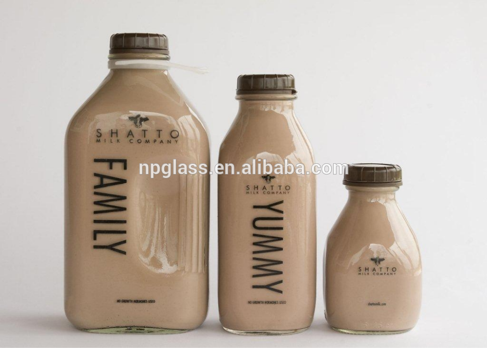 1000ml sterilized glass milk bottle with plastic cap logo print available