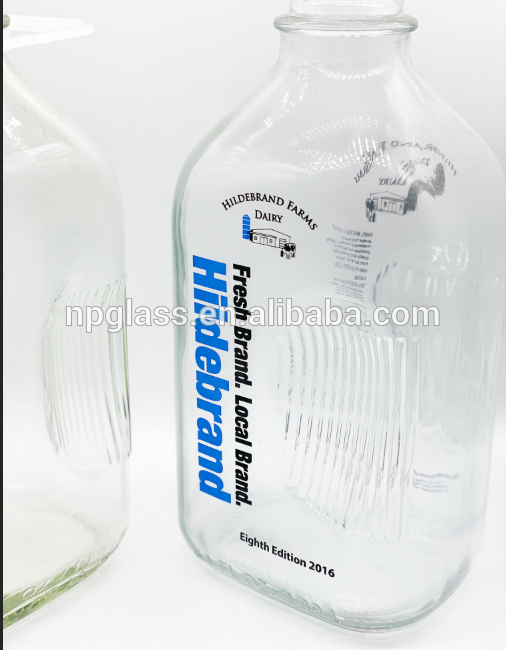 1000ml sterilized glass milk bottle with plastic cap logo print available