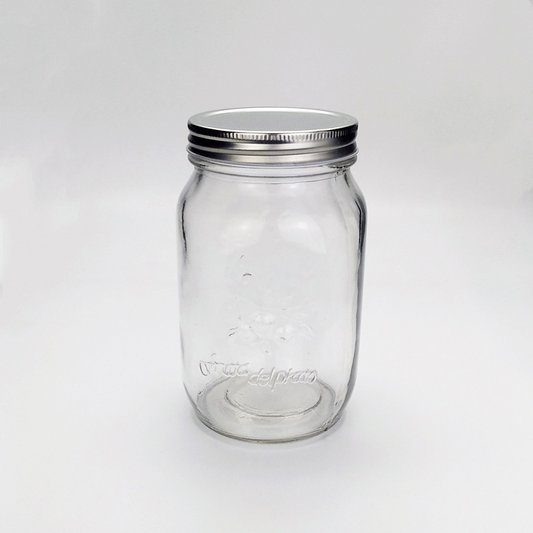 1000ml wide mouth round embossed glass mason jar with metal lid