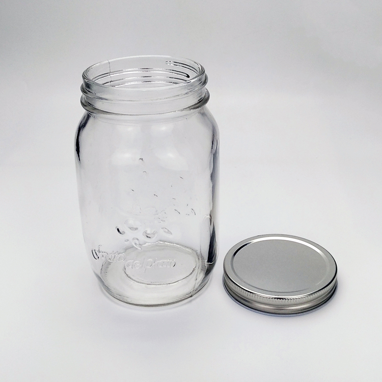 1000ml wide mouth round embossed glass mason jar with metal lid