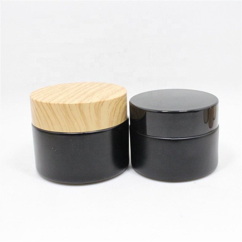 100G Glass Frosted Brown Cosmetic Lotion Container Matte Skin Cream Bamboo Jar