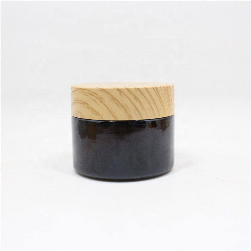 100G Glass Frosted Brown Cosmetic Lotion Container Matte Skin Cream Bamboo Jar