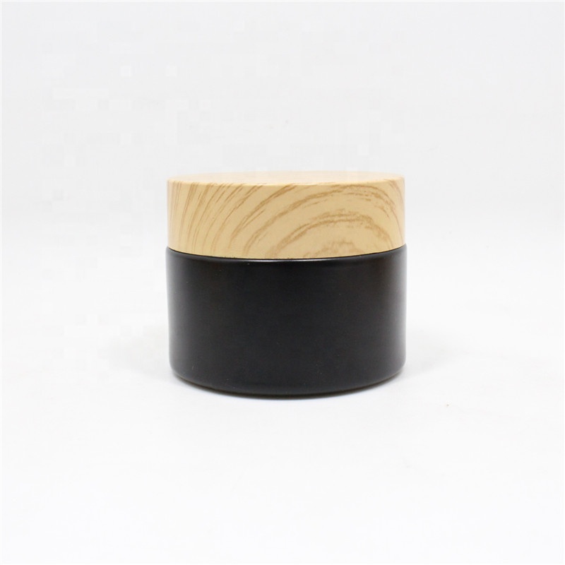 100G Glass Frosted Brown Cosmetic Lotion Container Matte Skin Cream Bamboo Jar