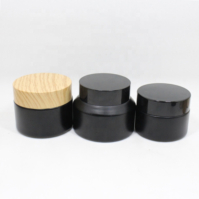100G Glass Frosted Brown Cosmetic Lotion Container Matte Skin Cream Bamboo Jar
