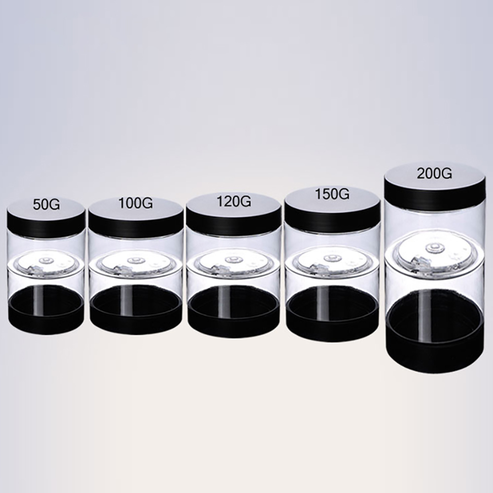 100G transparent PET cream jar with black lid,wholesale 100g cosmetic container for cream,clear PET 100 g Cosmetic Packaging