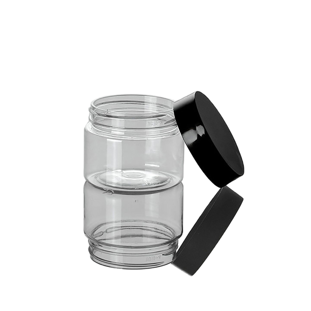 100G transparent PET cream jar with black lid,wholesale 100g cosmetic container for cream,clear PET 100 g Cosmetic Packaging