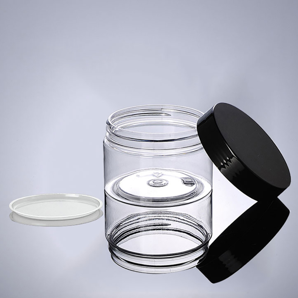 100G transparent PET cream jar with black lid,wholesale 100g cosmetic container for cream,clear PET 100 g Cosmetic Packaging