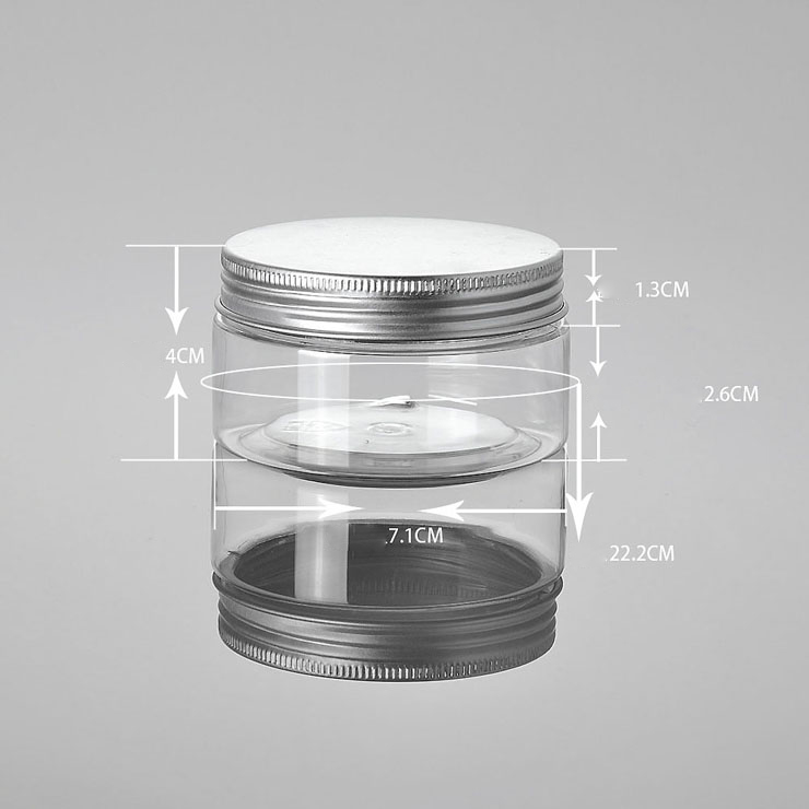 100G transparent PET cream jars with aluminum lid,clear plastic 100 g cosmetic container, wholesale clear Cosmetic Jar 100g