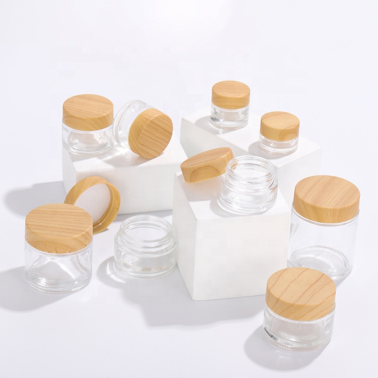 100G wood-grain bamboo cap cosmetics face cream transparent cream jar