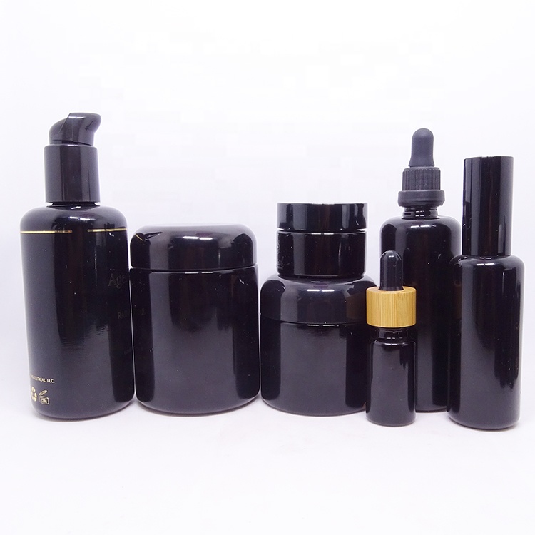 100ML 200ML dark violet glass bottles cosmetic lotion cream bottles black uv glass jar