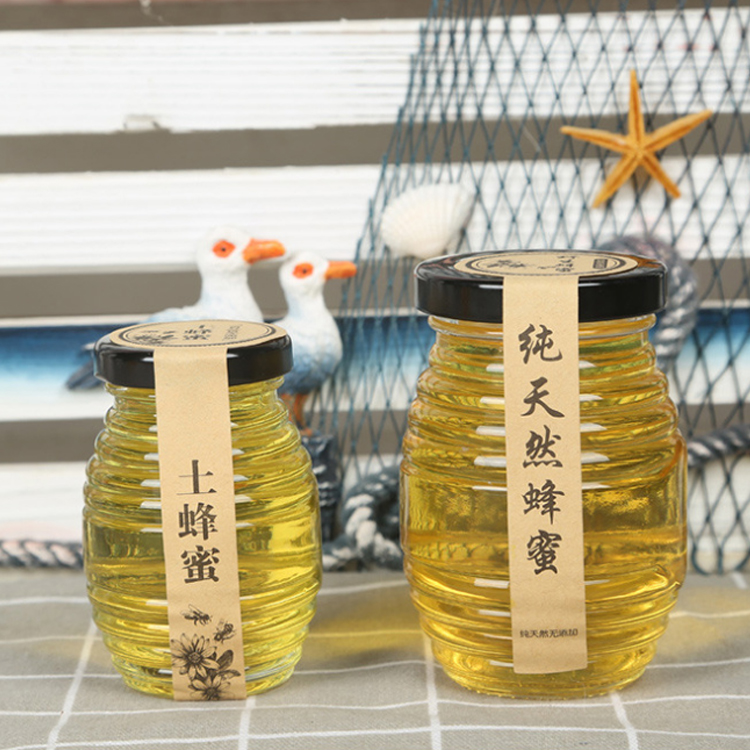 100ML 250ML 500ML 1000ML honeycomb shaped honey glass jar with metal screw lid