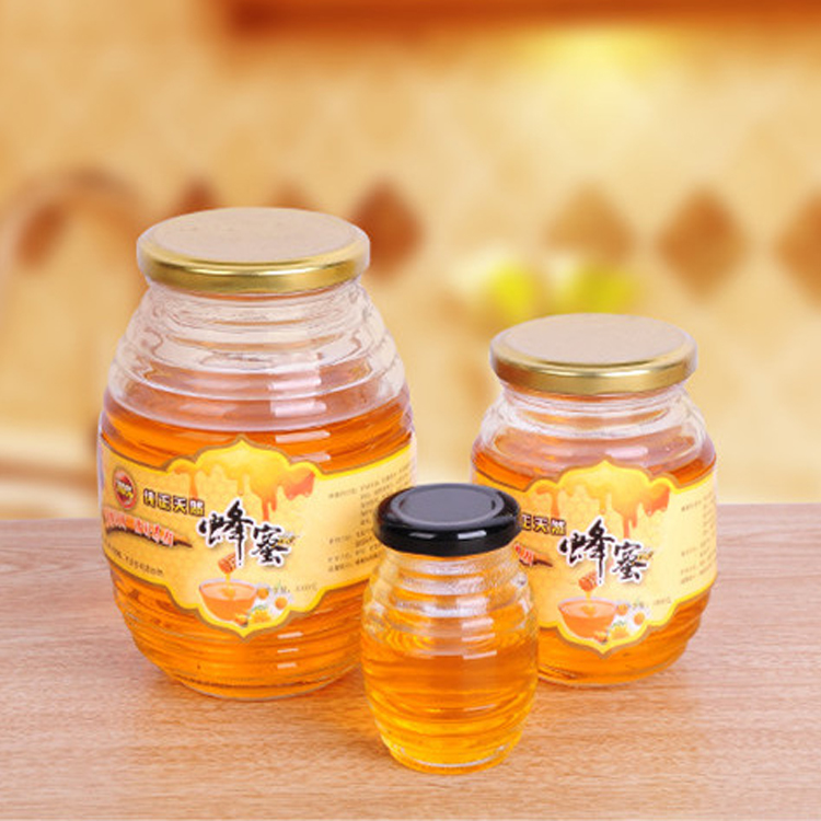 100ML 250ML 500ML 1000ML honeycomb shaped honey glass jar with metal screw lid