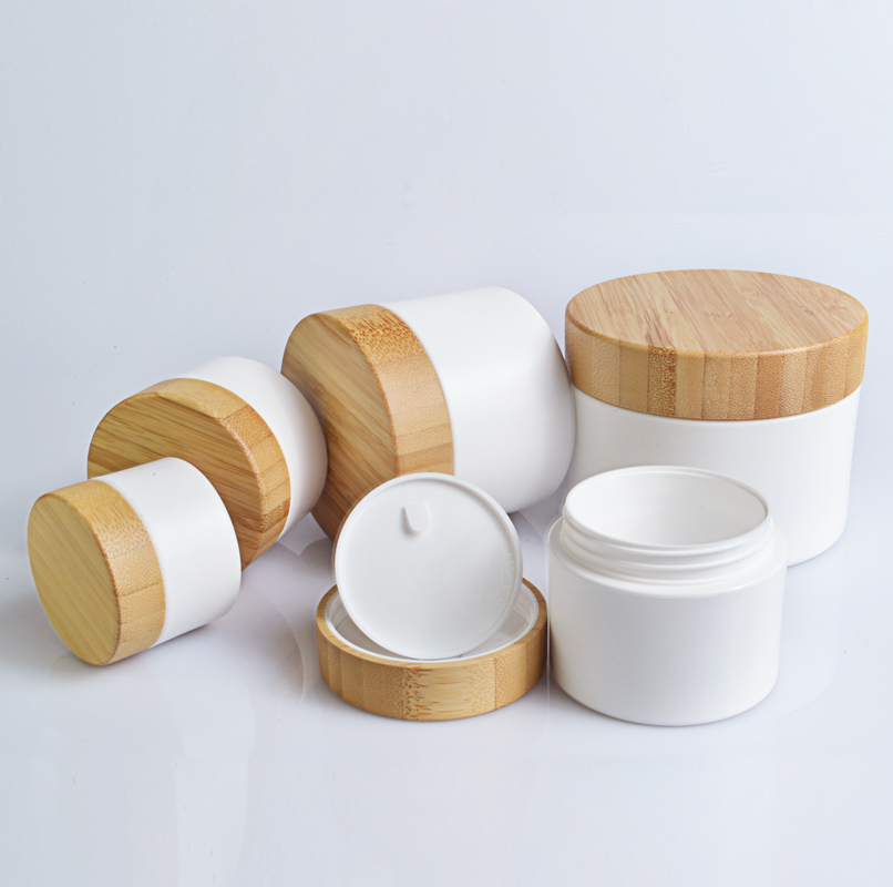100ML Empty Refillable White Cosmetic Cream Jar Storage Bottle Container with Bamboo screw lid