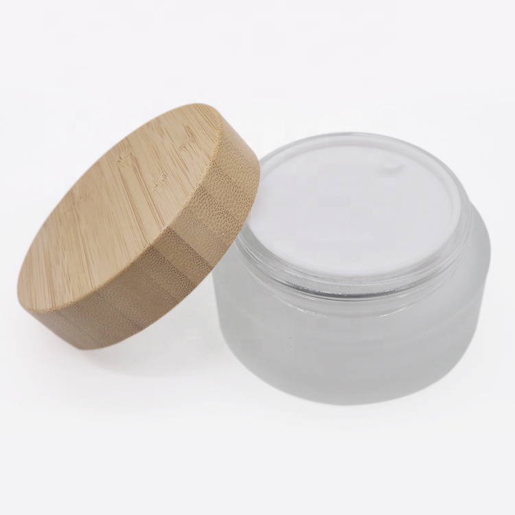 100ML frosted glass jar with wood bamboo lid can custom logo
