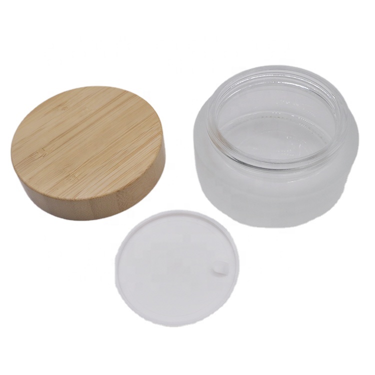 100ML frosted glass jar with wood bamboo lid can custom logo