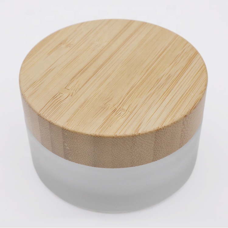100ML frosted glass jar with wood bamboo lid can custom logo