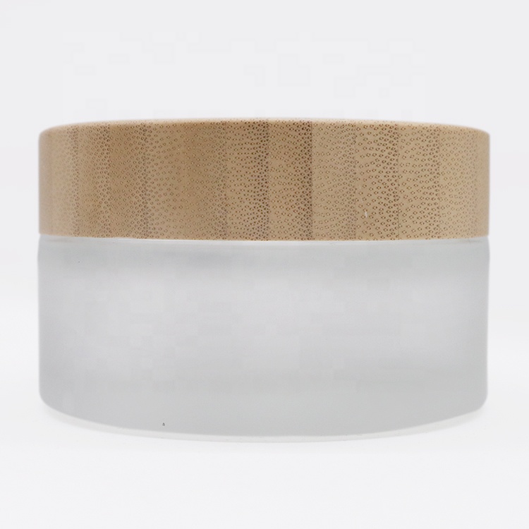 100ML frosted glass jar with wood bamboo lid can custom logo