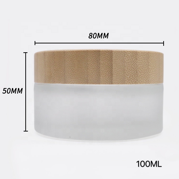 100ML frosted glass jar with wood bamboo lid can custom logo