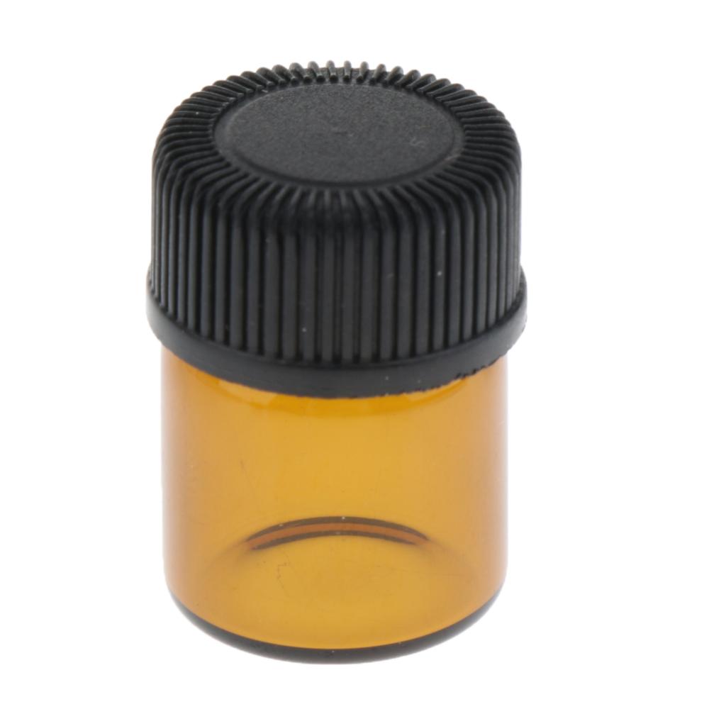100Pcs 1ml 2ml 3ml Amber Glass Vials, Mini Essential Oil Bottles with Orifice Reducer & Black Plastic Cap