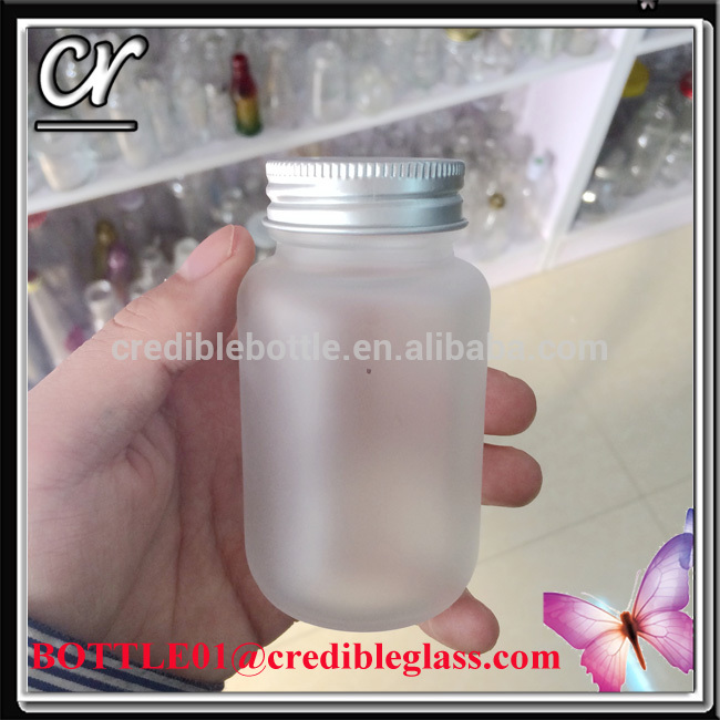 100cc 100ml clear frosted glass pill bottle with silver cap
