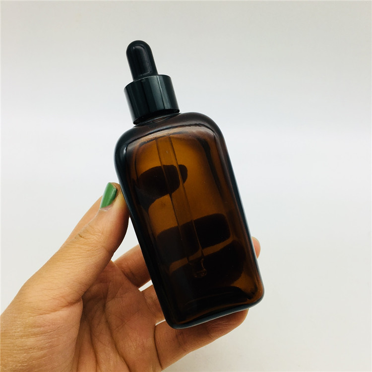 100g 100ml square shape brown amber color glass dropper bottle for essence and cream