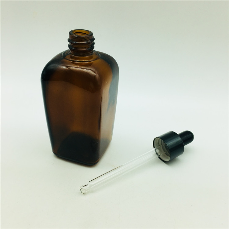 100g 100ml square shape brown amber color glass dropper bottle for essence and cream