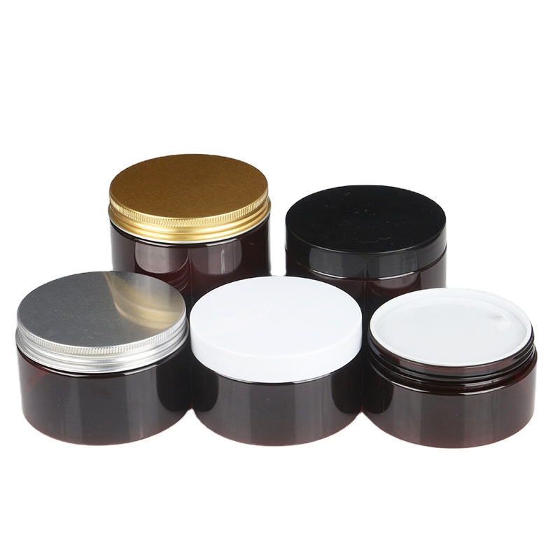 100g 150g 200g 250g 300g 500g Cosmetic Container Amber Plastic Skincare Cream Jars with black cap screw Top