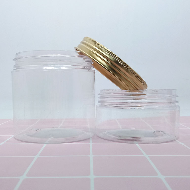 100g 150g 200g Food Grade PET Face Cream Body Cosmetic Plastic Jar with gold Aluminum cap