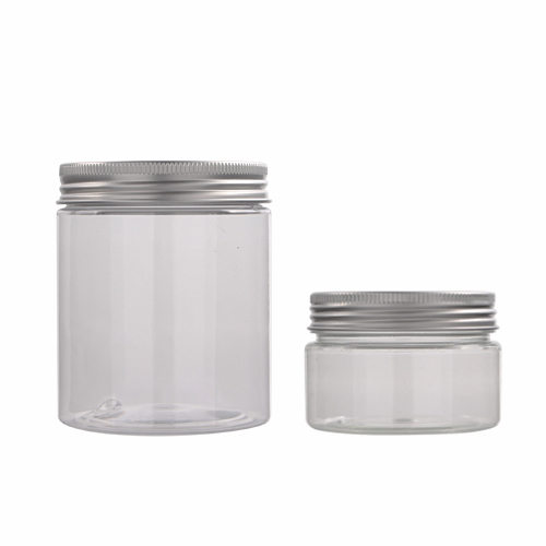 100g 250g 500g clear transparent plastic PET cosmetic jar facial cream containers with white black silver lid
