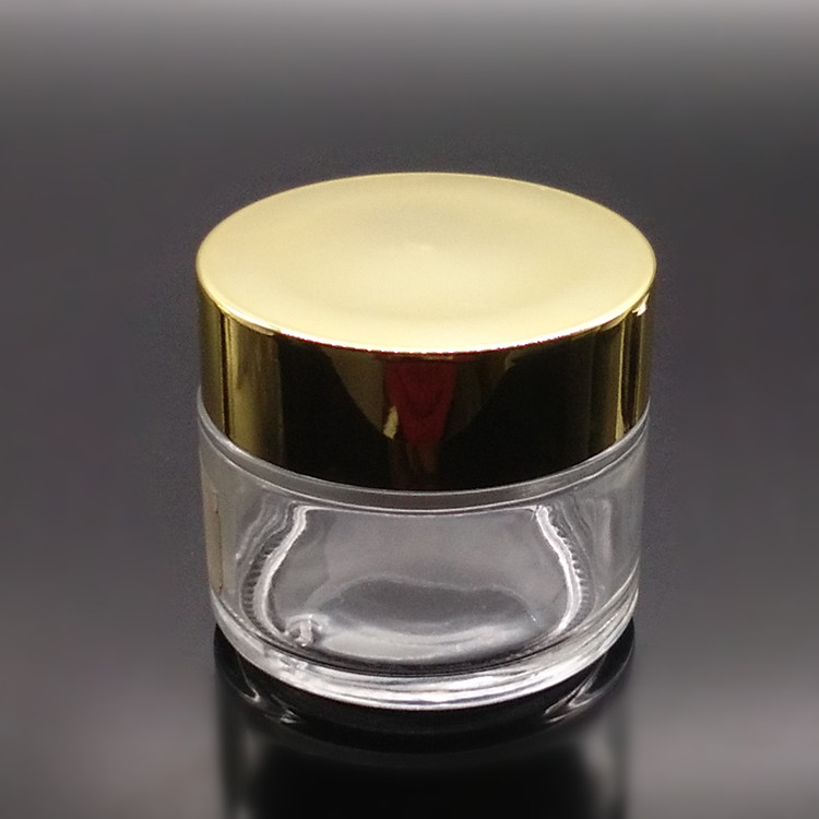 100g Clear Round Straight Wall Glass Jar With Gold Cap for Cosmetic Skincare Cream