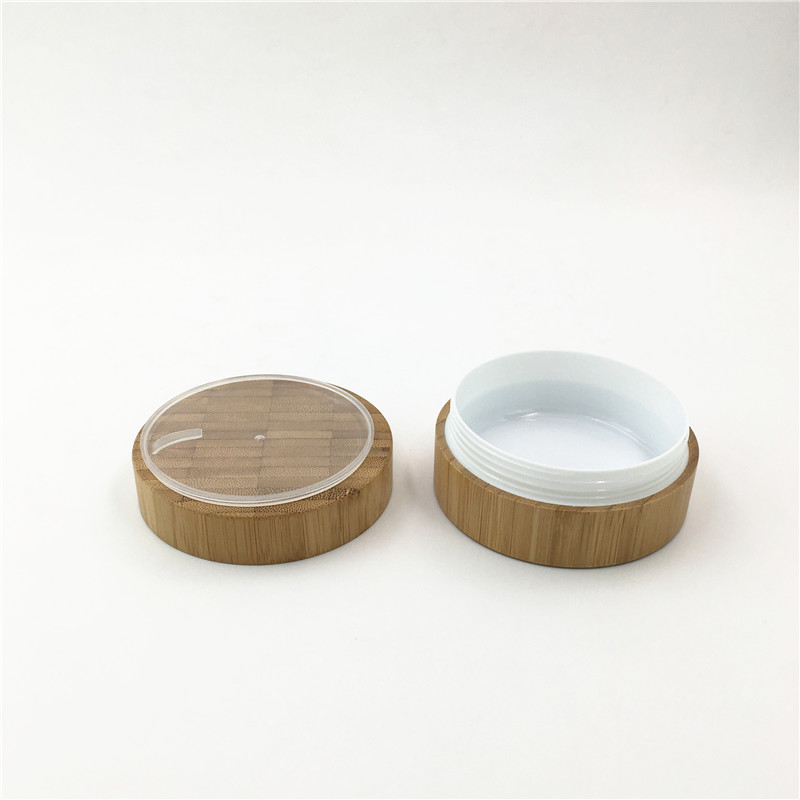 100g Cosmetic Bamboo packaging Eye cream glass jars with natural bamboo lids For Cosmetic