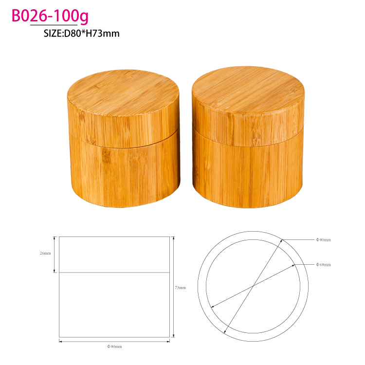 100g Cosmetic Packaging Natural Bamboo Glass Jar With Bamboo Lid With Laser engraving Logo
