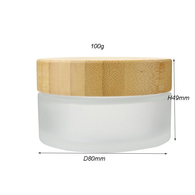 100g Empty clear frosted airless glass cream jar with bamboo lid
