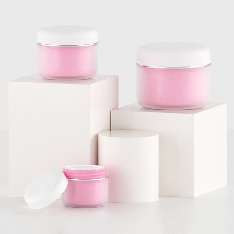 100g Round Empty Frosted Double Wall Skin Care Cream PP Container Jar Pink Cosmetics Packaging Plastic Cream Jars