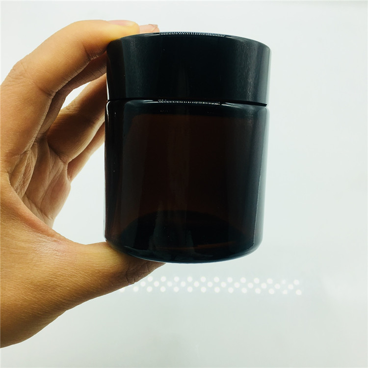 100g amber black glass jar cosmetic packaging face cream jar with black lid
