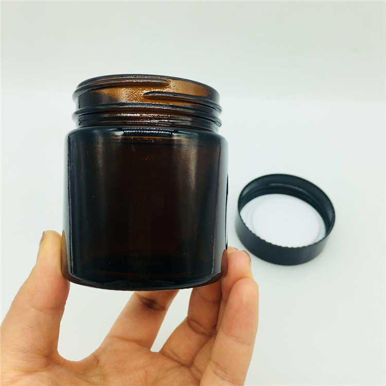 100g amber black glass jar cosmetic packaging face cream jar with black lid