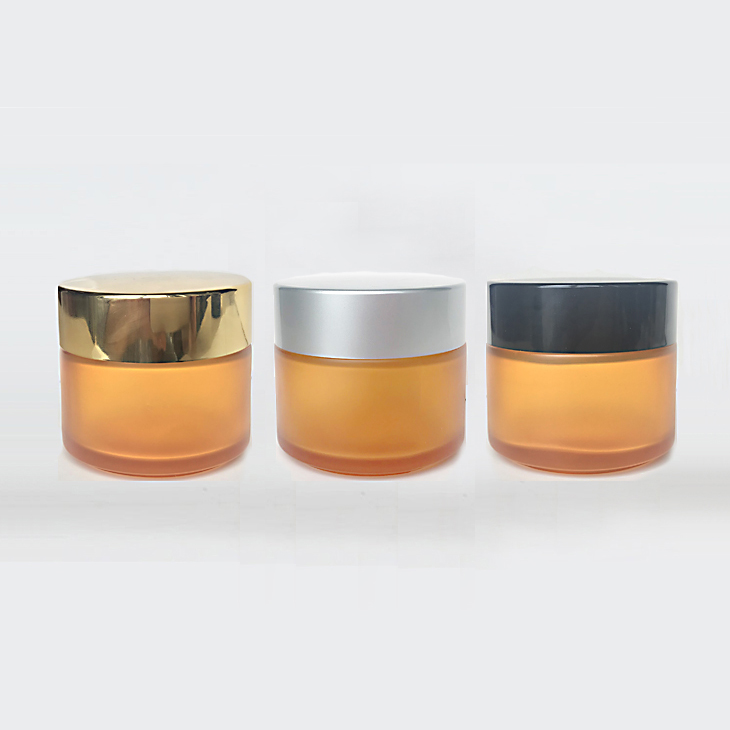 100g amber glass cosmetic cream jar with black gold silver lid