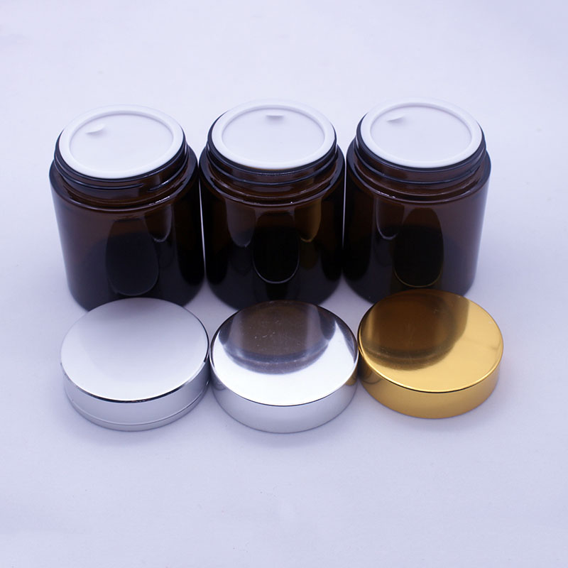 100g amber glass cream jar cosmetic skin care cream packaging container with gold silver black white cap