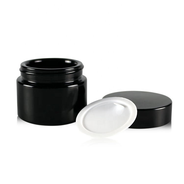 100g black glass  containers cosmetic jars with black cap