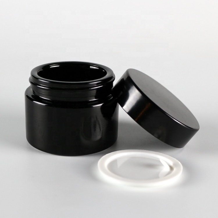 100g black glass containers cosmetic jars with black cap