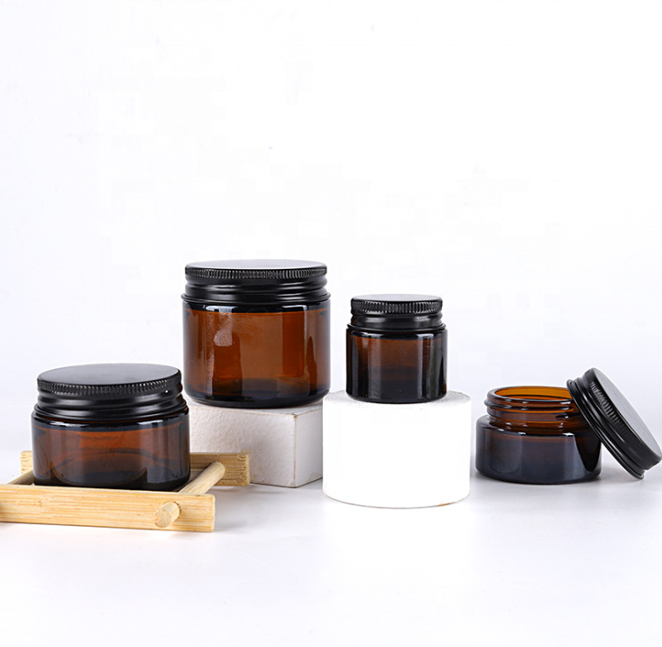 100g brown glass cosmetic cream jars luxury amber cosmetic packaging  containers set