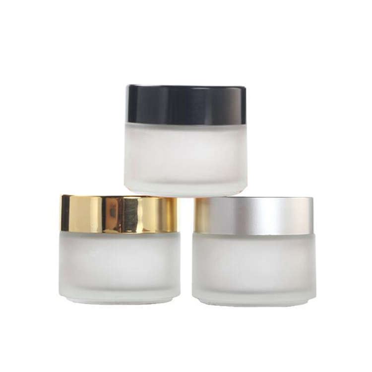 100g clear frosted glass cosmetic cream jar with black gold silver lid