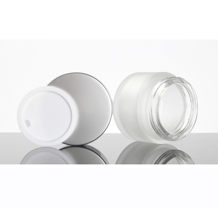 100g clear frosted glass cosmetic cream jar with black gold silver lid