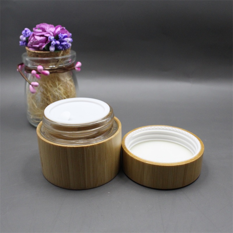 100g colored glass cosmetic jar with bamboo screw cap eco friendly cosmetic containers envases