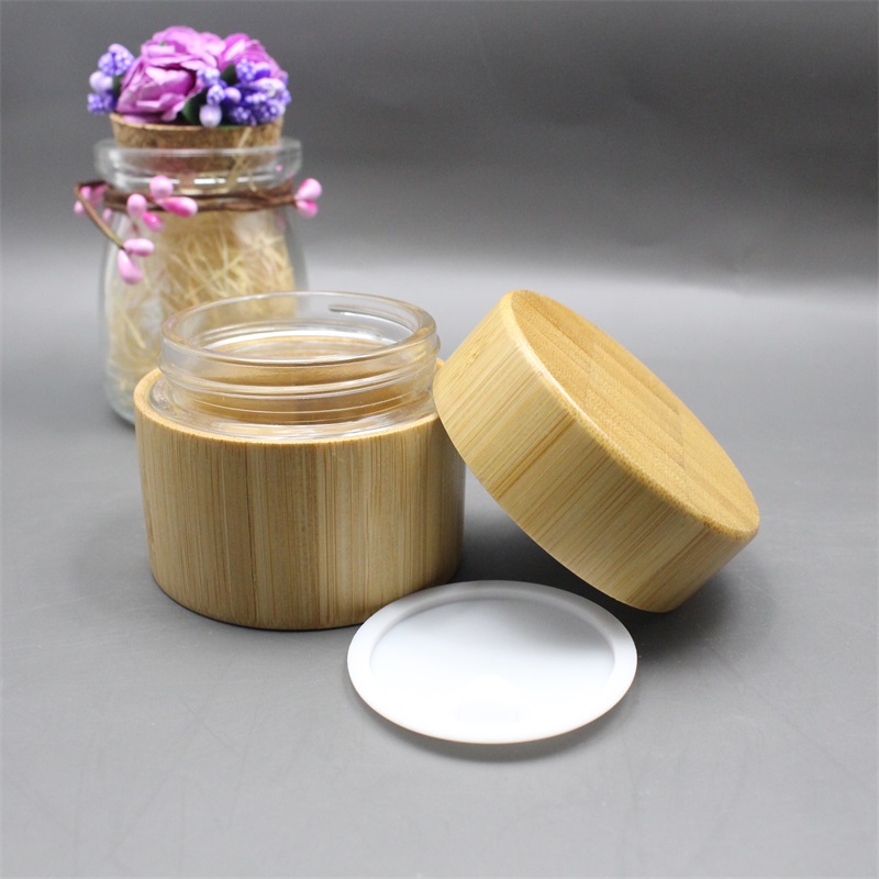 100g colored glass cosmetic jar with bamboo screw cap eco friendly cosmetic containers envases