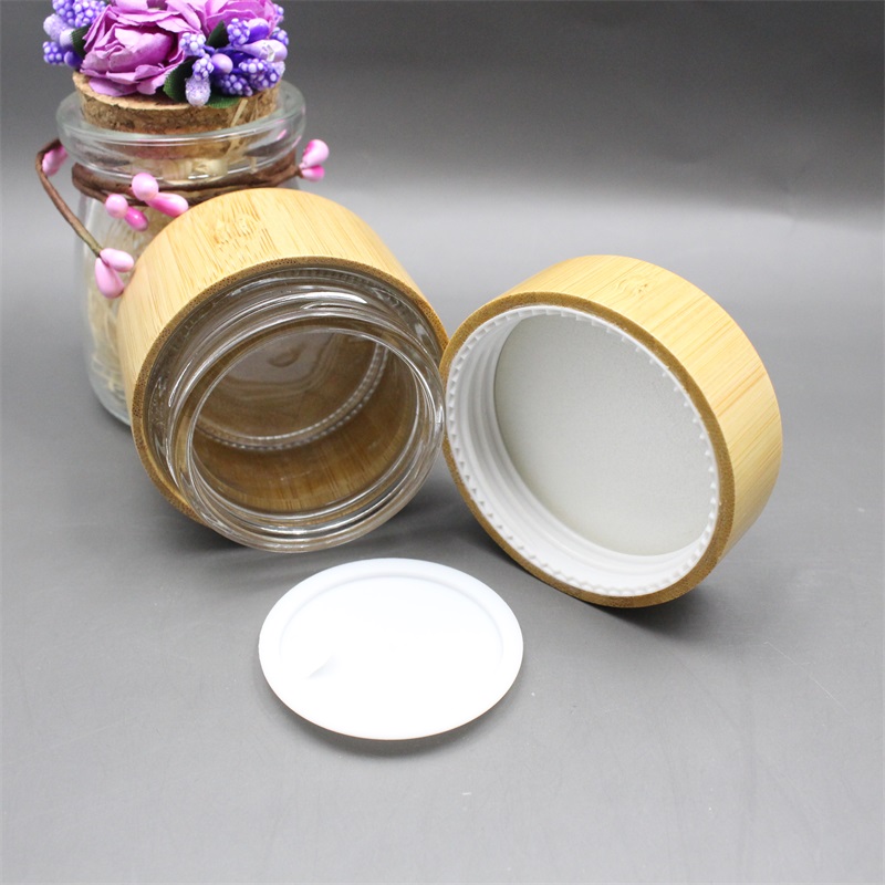 100g colored glass cosmetic jar with bamboo screw cap eco friendly cosmetic containers envases